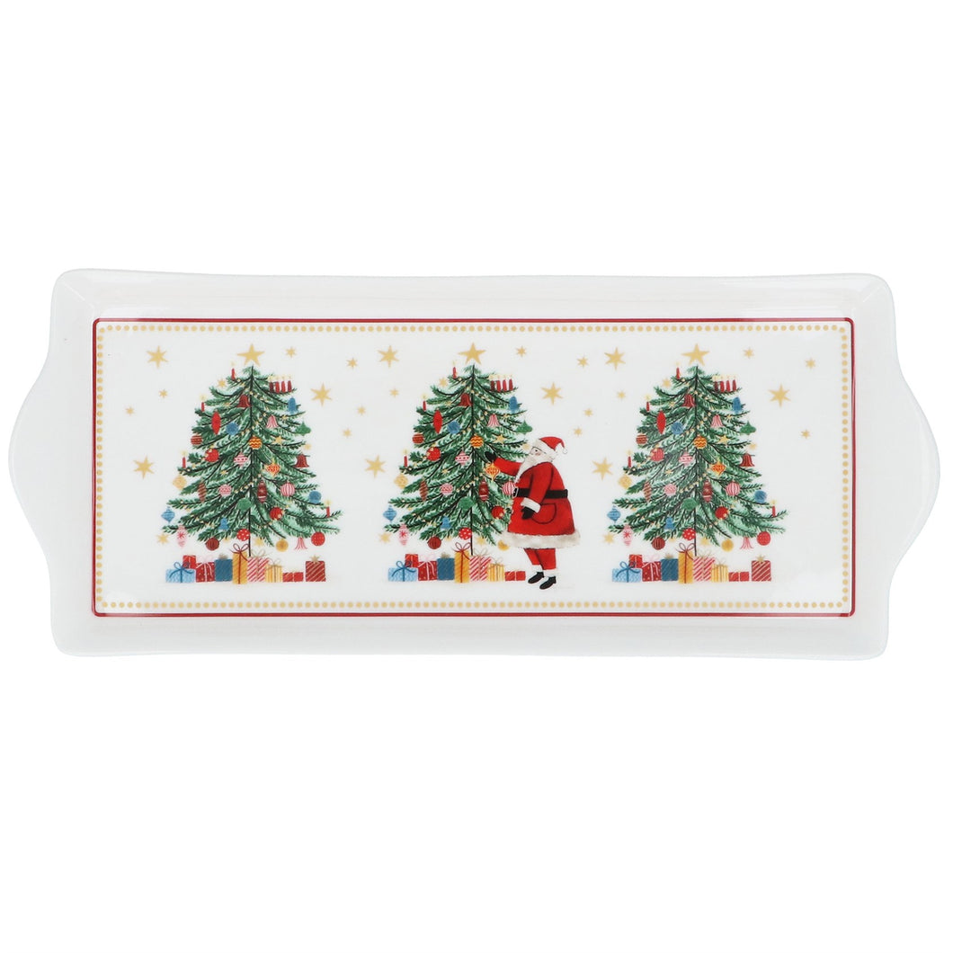 Nostalgia Santa/Tree Bone China Rectangular Dish