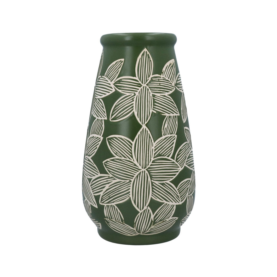 Green Etched Flower Vase Lrg