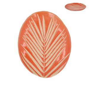 Orange Palm Leaf Oval Plate