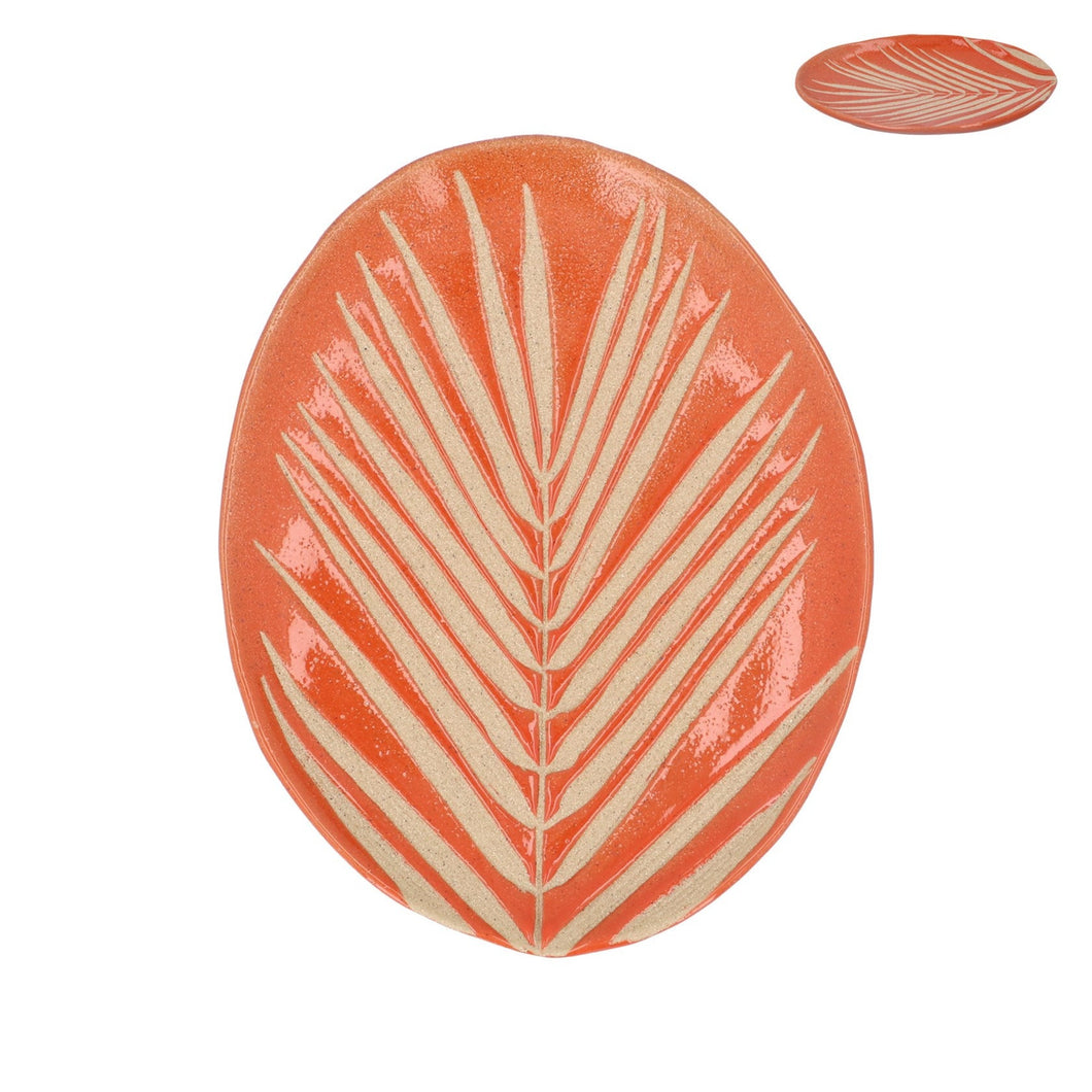 Orange Palm Leaf Oval Plate