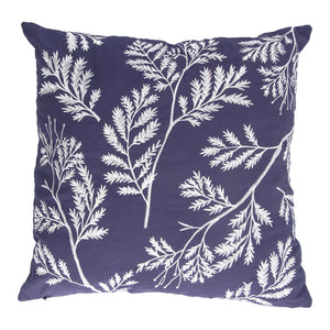 Indigo Embroidered Fern Cushion