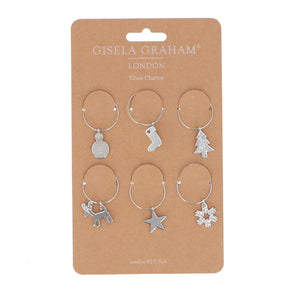 Silver Metal Glass Charms Pack of 6