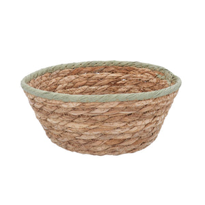 Green Trim Natural Woven Basket Bowl