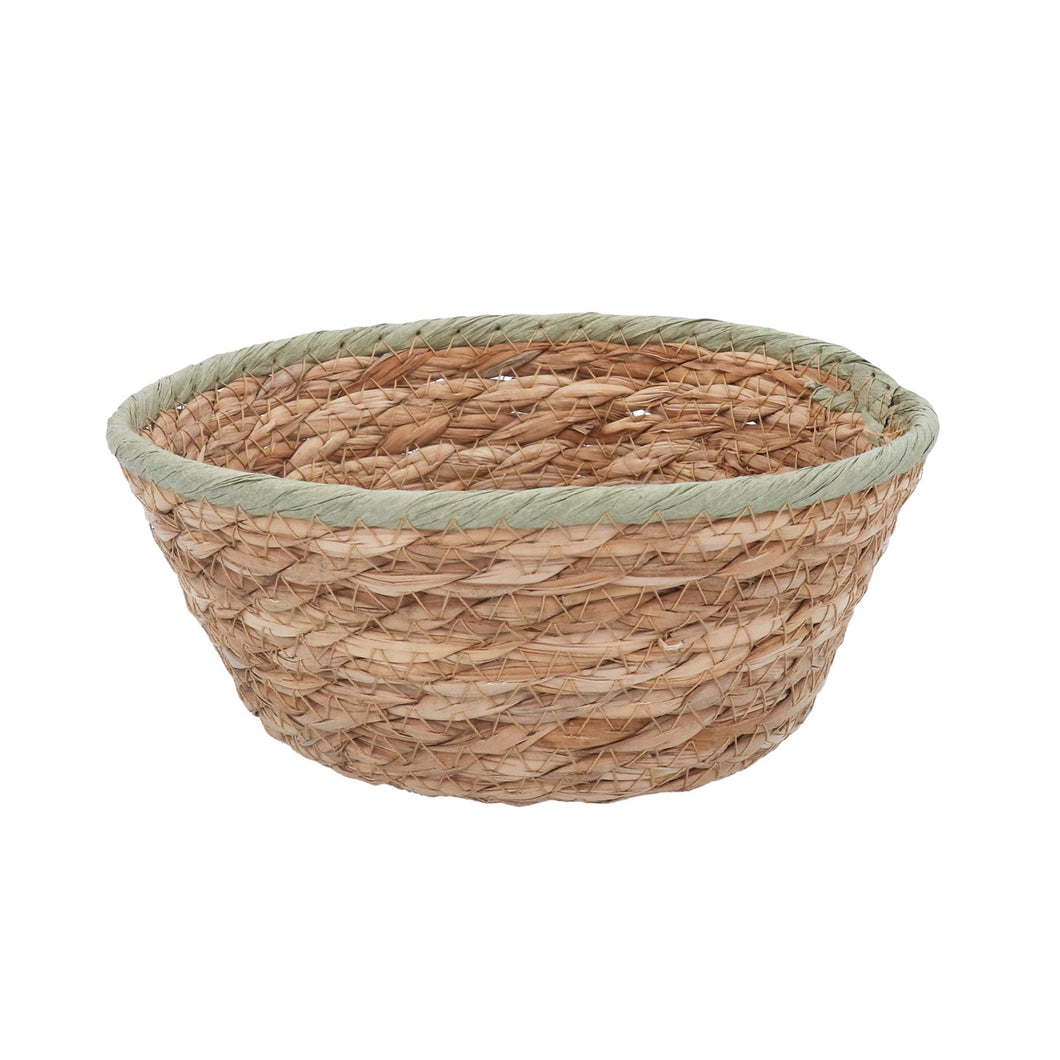 Green Trim Natural Woven Basket Bowl