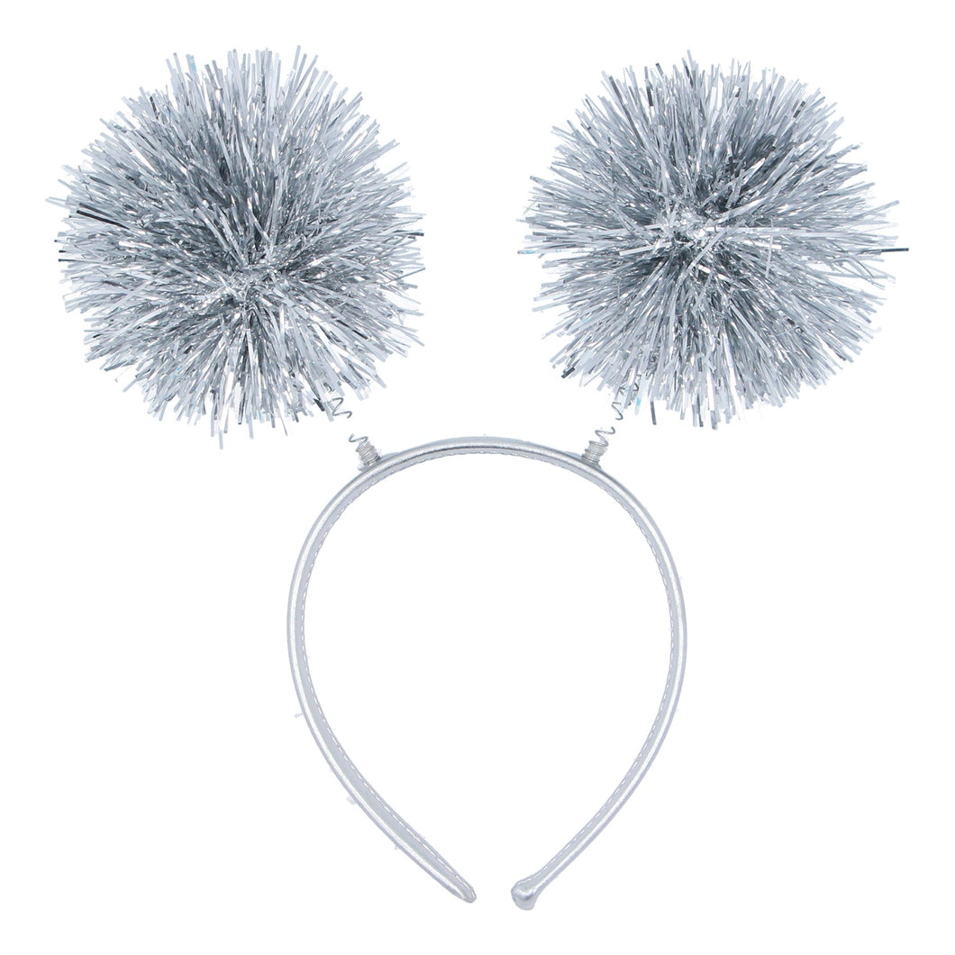 Silver Tinsel Pom Pom Hairband