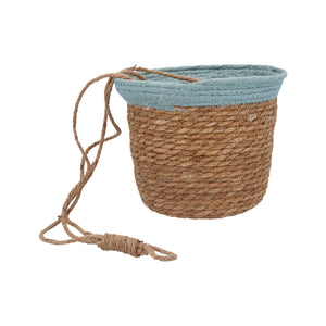 Blue Trim Natural Woven Lined Pot Cover Large