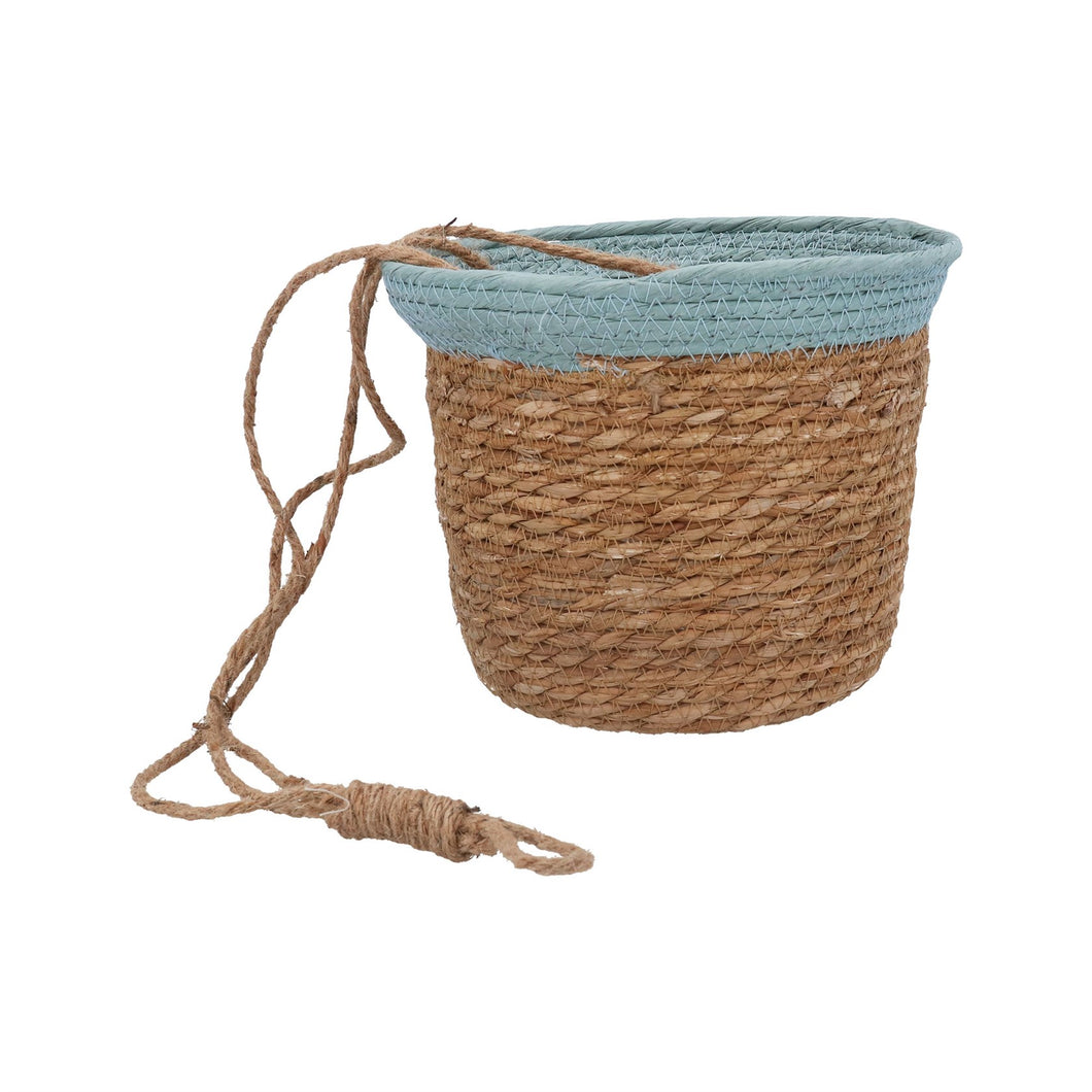 Blue Trim Natural Woven Lined Pot Cover Large