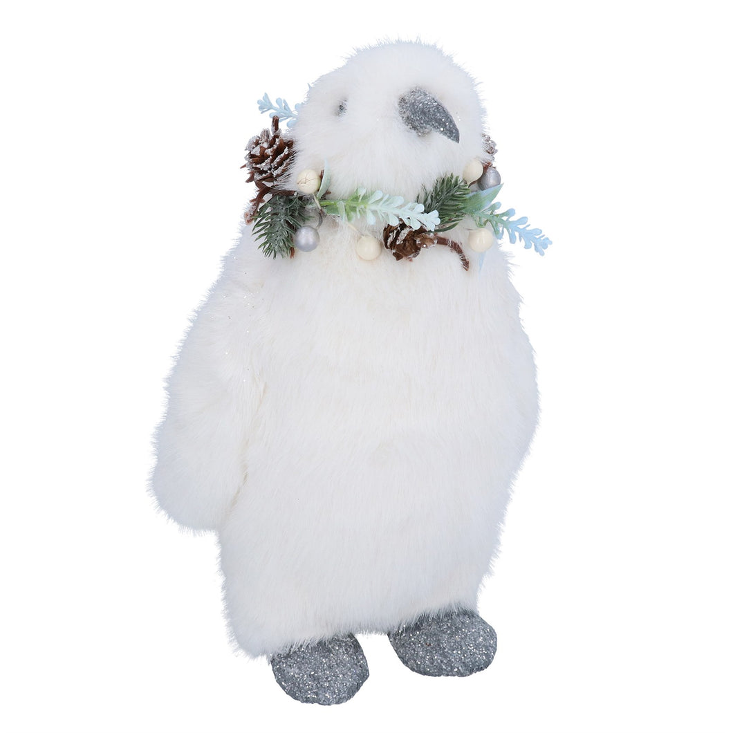 White Faux Fur Penguin Orn Sml