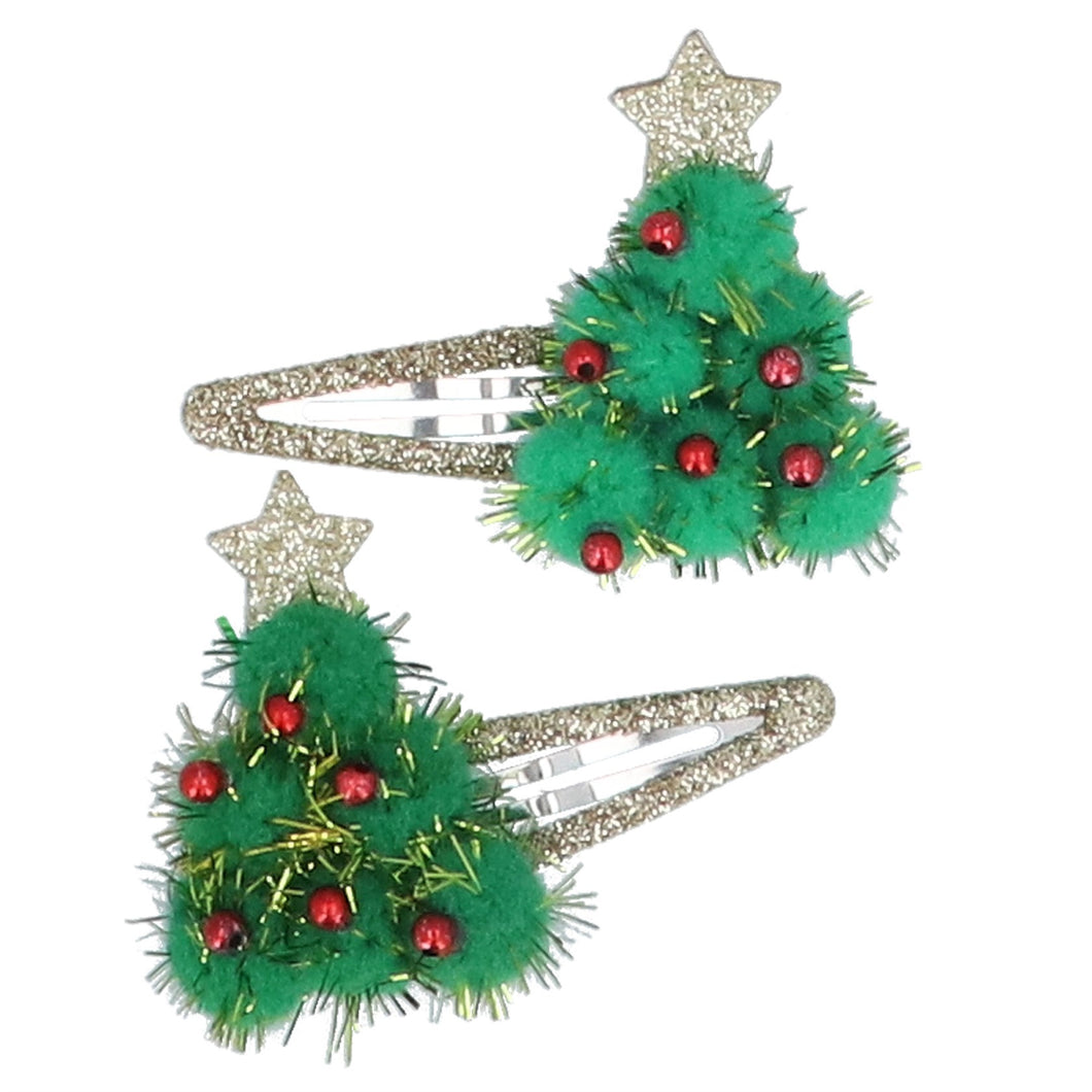 Pom Pom Christmas Tree Hairclip Pack of 2