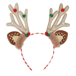 Gold Reindeer Antlers on Candy Stripe Headband