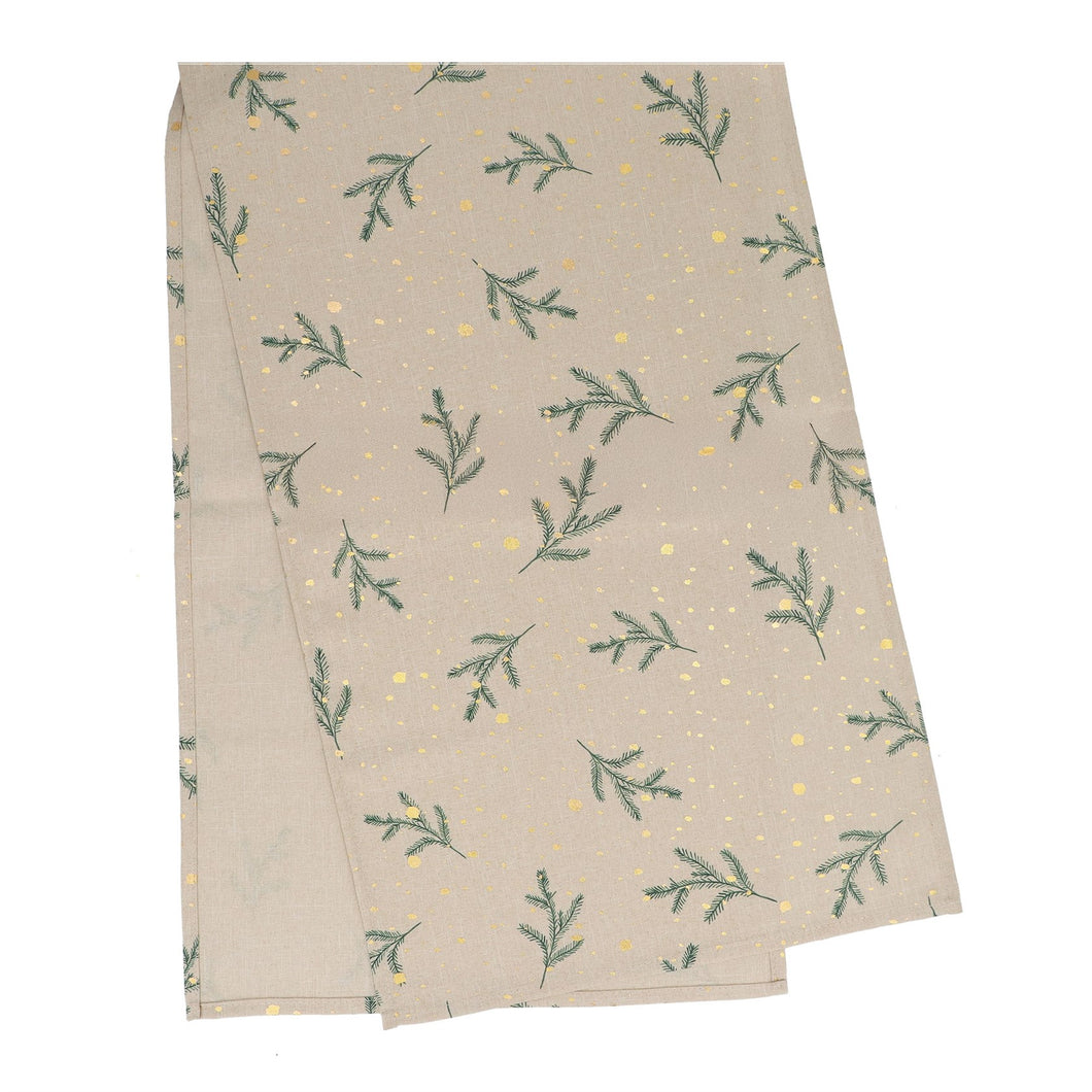 Fabric Table Runner with Sprigs/Gold Snow Pattern