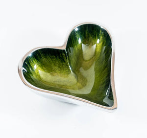 Brushed Green Heart Dish 10cm