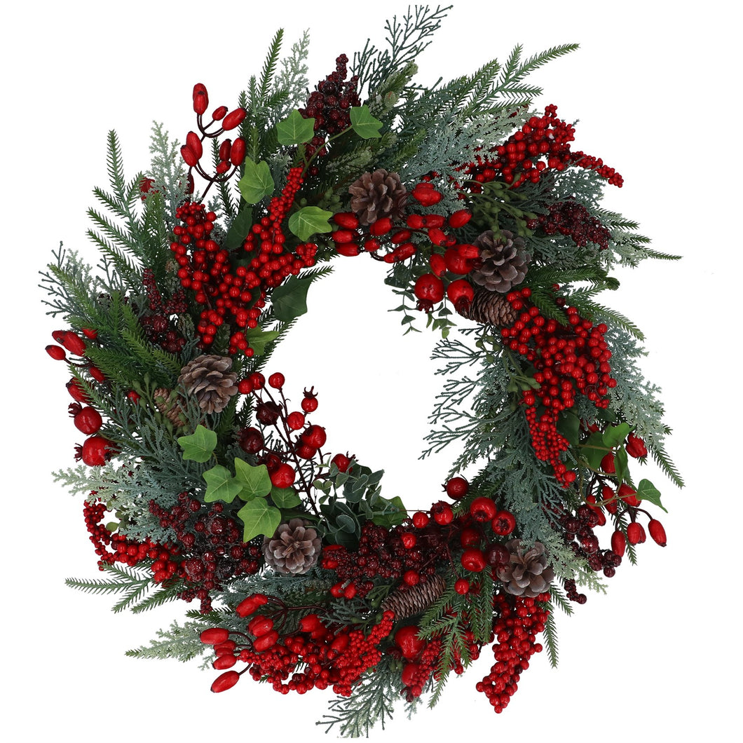 Red Berries, Rosehip & Foliage Wreath