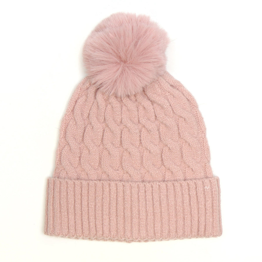 Pale Pink Cable Knit Hat