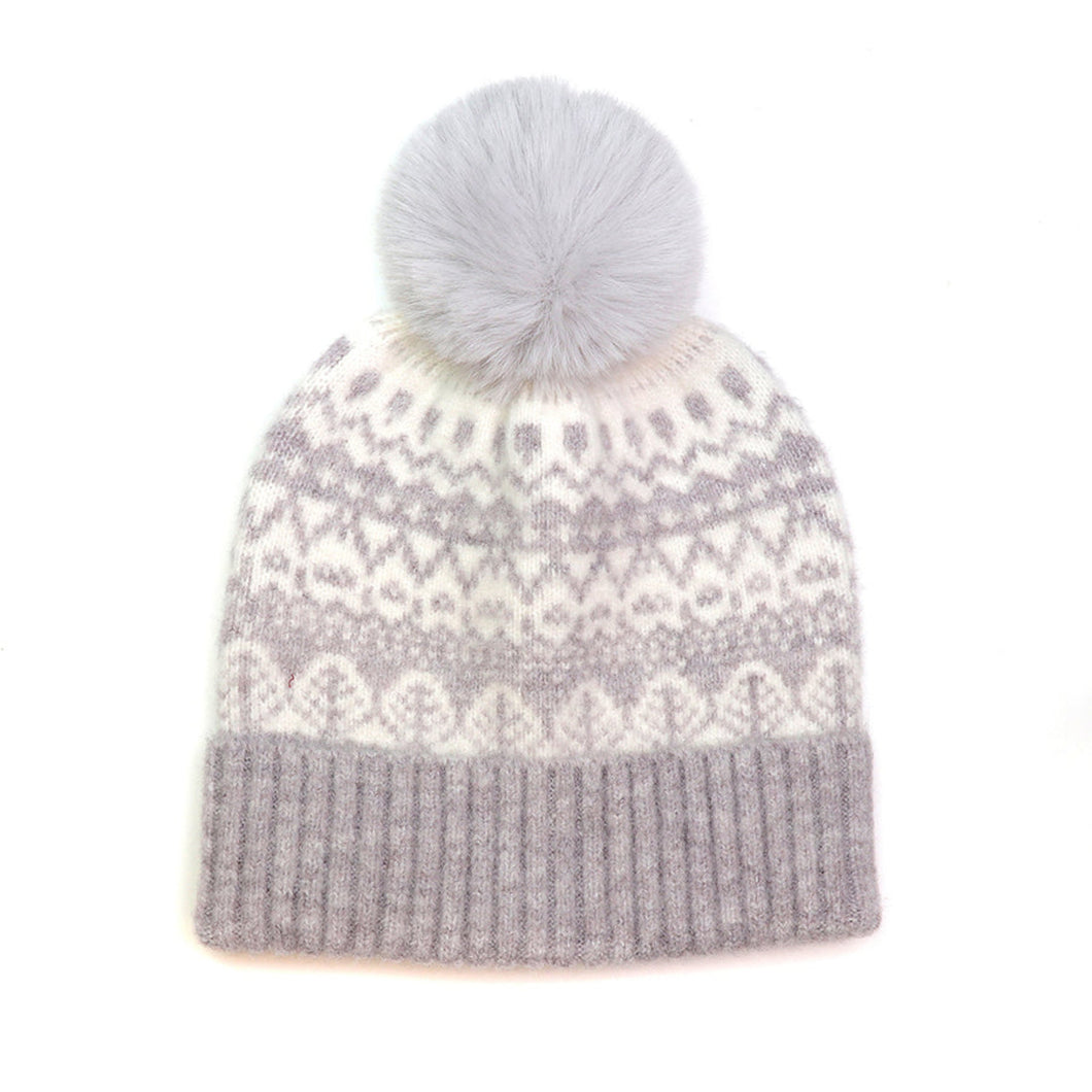 Pale Grey Fair Isle Hat