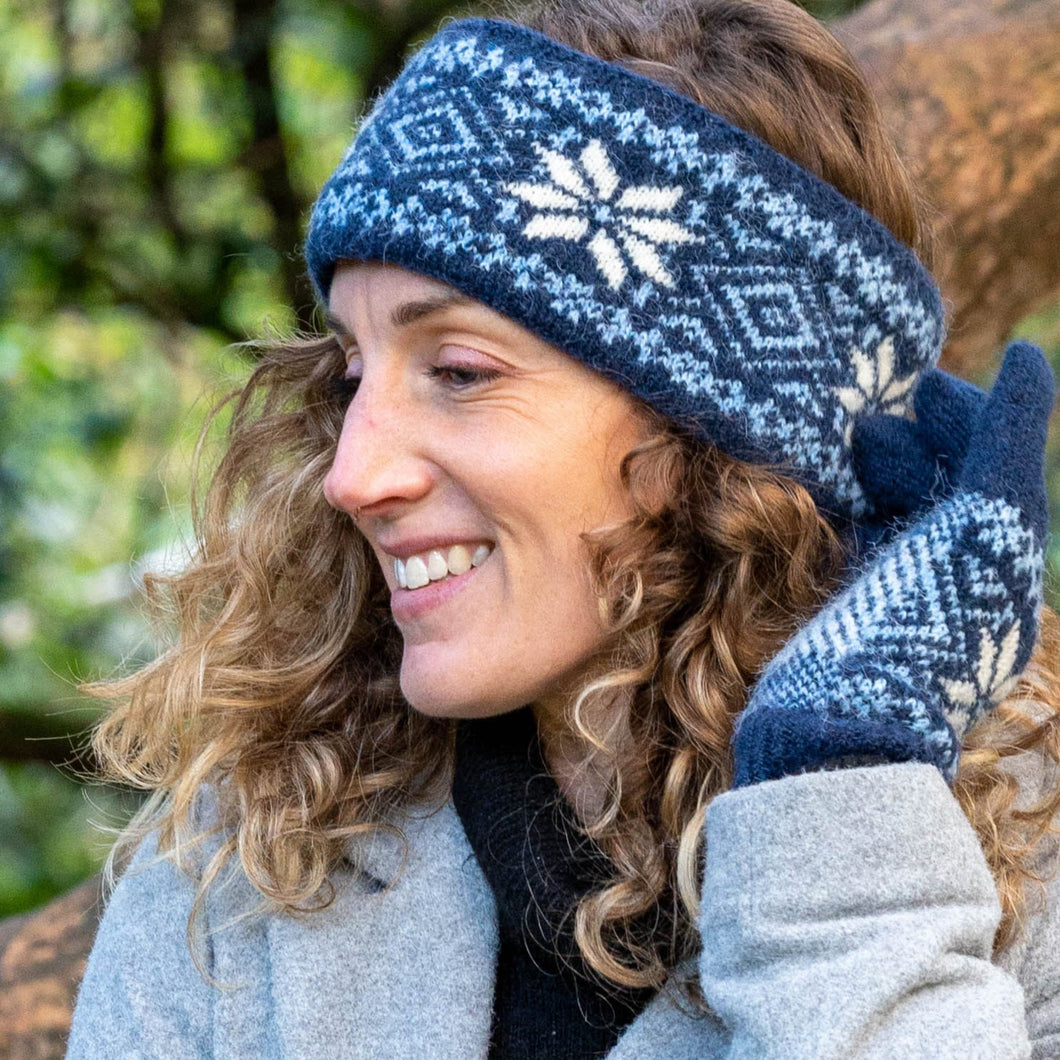 Navy Nordic Starflower Fleece Lined Headband