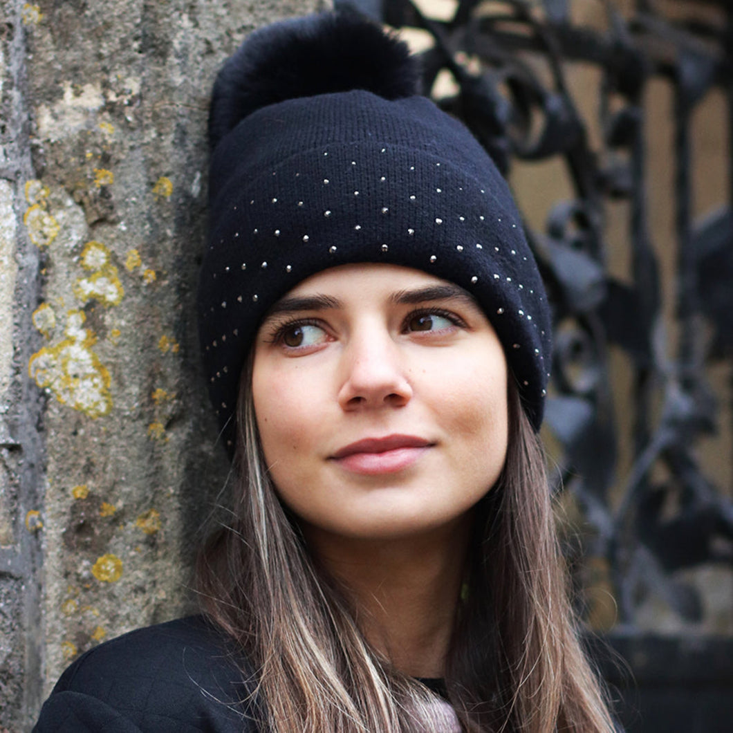 Black Studded Trim Hat