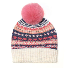 Load image into Gallery viewer, Cream/Denim/Coral Fair Isle Hat
