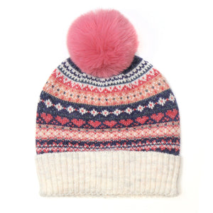 Cream/Denim/Coral Fair Isle Hat