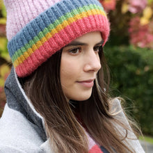 Load image into Gallery viewer, Lilac/Rainbow Striped Winter Hat
