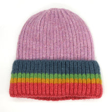 Load image into Gallery viewer, Lilac/Rainbow Striped Winter Hat
