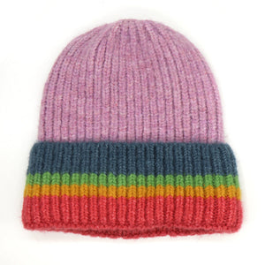 Lilac/Rainbow Striped Winter Hat