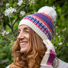 Load image into Gallery viewer, Cream/Navy Mix Fairisle Hat with Faux Fur

