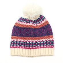 Load image into Gallery viewer, Cream/Navy Mix Fairisle Hat with Faux Fur
