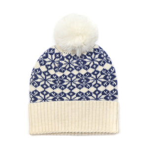 Blue/Cream Mix Scandi Star Flower Hat with Faux