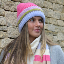 Load image into Gallery viewer, Pink Mix Rainbow Multi Stripe Rib Turn Up Beanie
