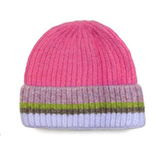 Load image into Gallery viewer, Pink Mix Rainbow Multi Stripe Rib Turn Up Beanie
