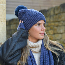 Load image into Gallery viewer, Navy Recycled Yarn Herringbone Cable Knit Hat
