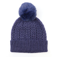Load image into Gallery viewer, Navy Recycled Yarn Herringbone Cable Knit Hat
