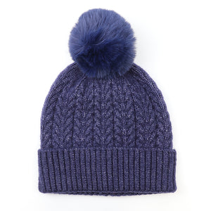 Navy Recycled Yarn Herringbone Cable Knit Hat