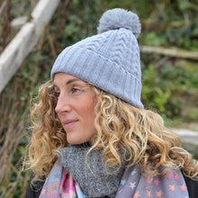 Load image into Gallery viewer, Grey Recycled Yarn Herringbone Cable Knit Hat
