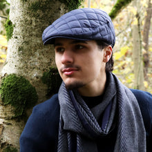Load image into Gallery viewer, Men's Navy Quilted Shower Proof Flat Cap

