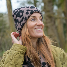 Load image into Gallery viewer, Taupe &amp; Black Animal Print Beanie
