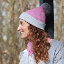 Load image into Gallery viewer, Pastel Pink &amp; Grey PomPom Beanie
