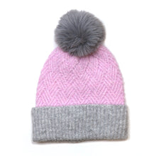 Load image into Gallery viewer, Pastel Pink &amp; Grey PomPom Beanie
