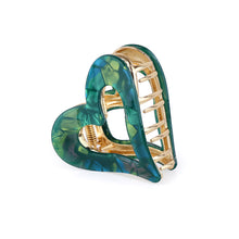 Load image into Gallery viewer, Teal Green &amp; Gold Heart Claw clip
