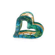 Load image into Gallery viewer, Teal Green &amp; Gold Heart Claw clip
