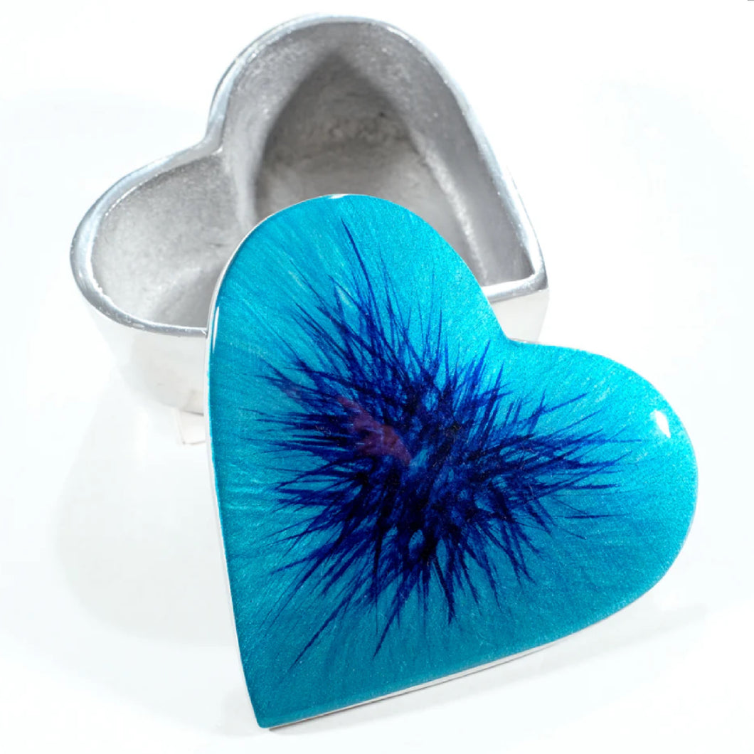 Brushed Aqua Heart Trinket Box 10cm