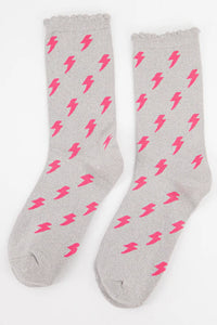 Women's Cotton Glitter Socks Lightning Bolt Grey