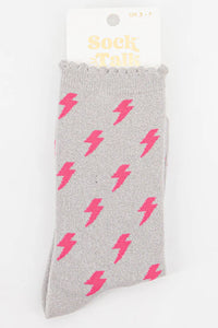 Women's Cotton Glitter Socks Lightning Bolt Grey