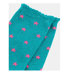 Womens Star Print Glitter Socks Aqua