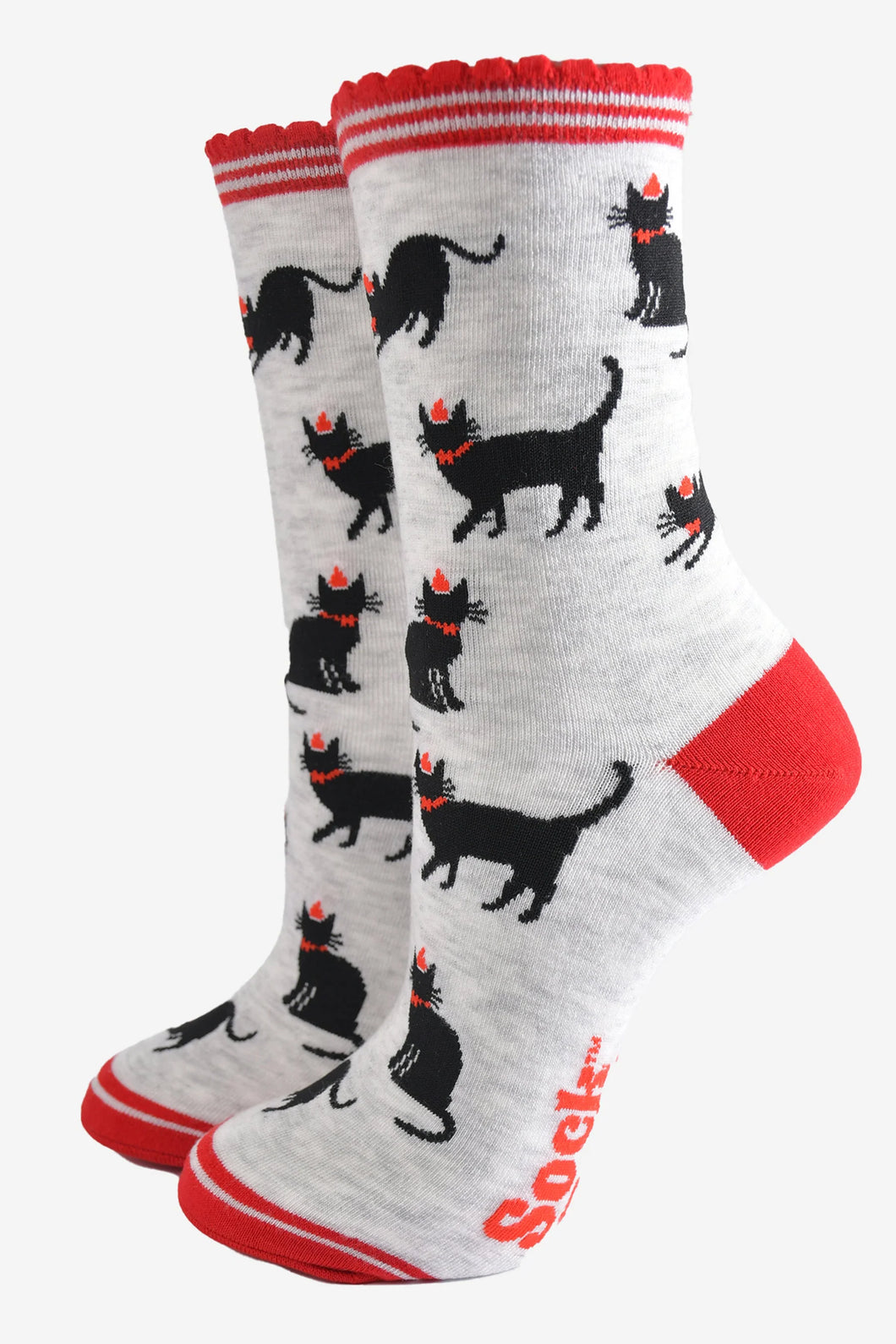 Women's Cat Grey/Red Socks