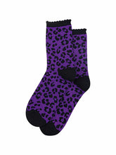 Load image into Gallery viewer, Women's Socks Glitter Leopard Purple Black
