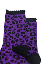 Load image into Gallery viewer, Women's Socks Glitter Leopard Purple Black
