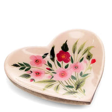 Load image into Gallery viewer, Wooden Heart-Shaped Trinket Dish - Flowers
