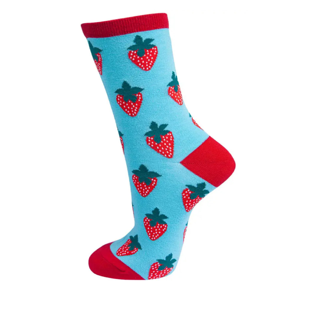 Womens Bamboo Strawberry Ankle Socks